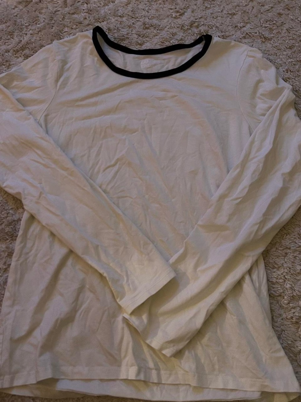 Lands' End White Long-Sleeve Crew with Black Neck Trim